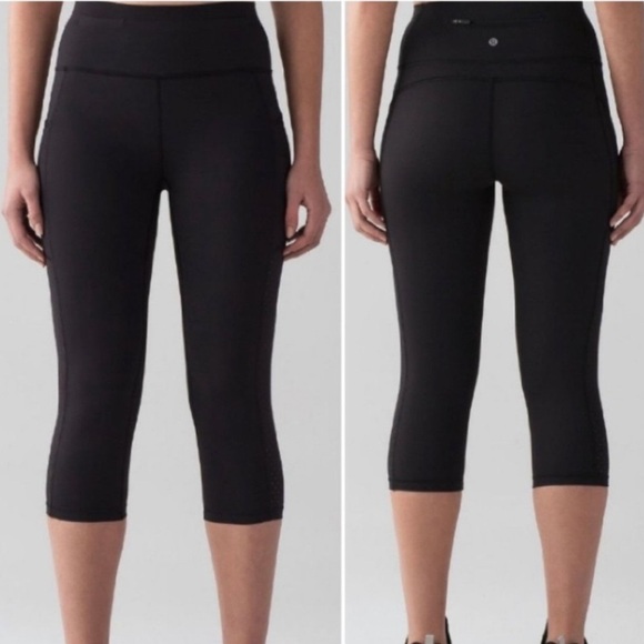 lululemon athletica Pants - Lululemon Mind Over Miles Crop Black Leggings 17" Size 6 Pockets
